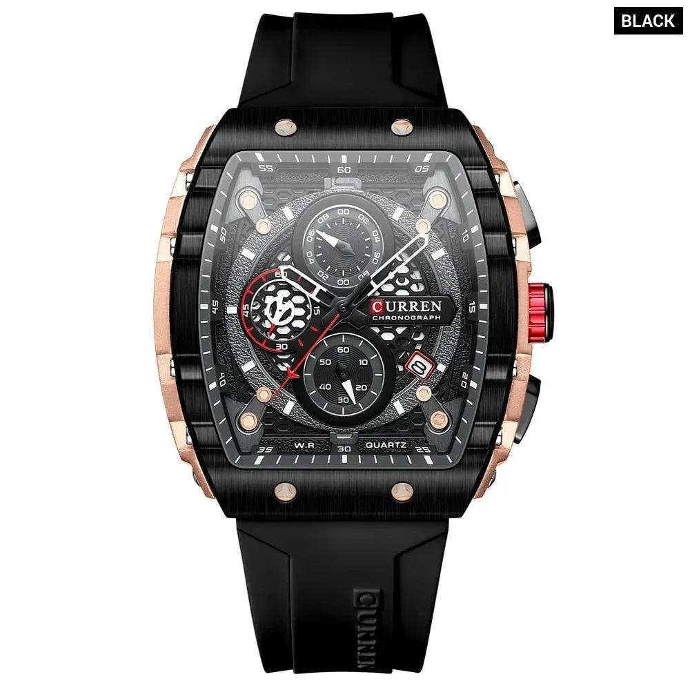 Fashion Sports Watches with Large Dial Unique Rectangular Hollow Design Quartz Wristwatches with Chrongraph Auto Date