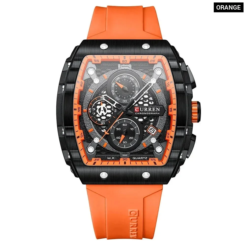 Fashion Sports Watches with Large Dial Unique Rectangular Hollow Design Quartz Wristwatches with Chrongraph Auto Date