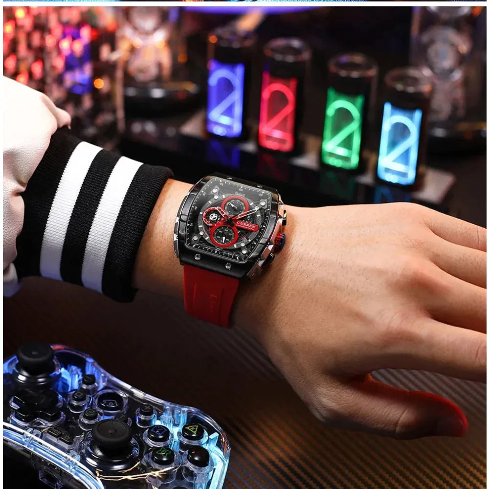 Fashion Sports Watches with Large Dial Unique Rectangular Hollow Design Quartz Wristwatches with Chrongraph Auto Date