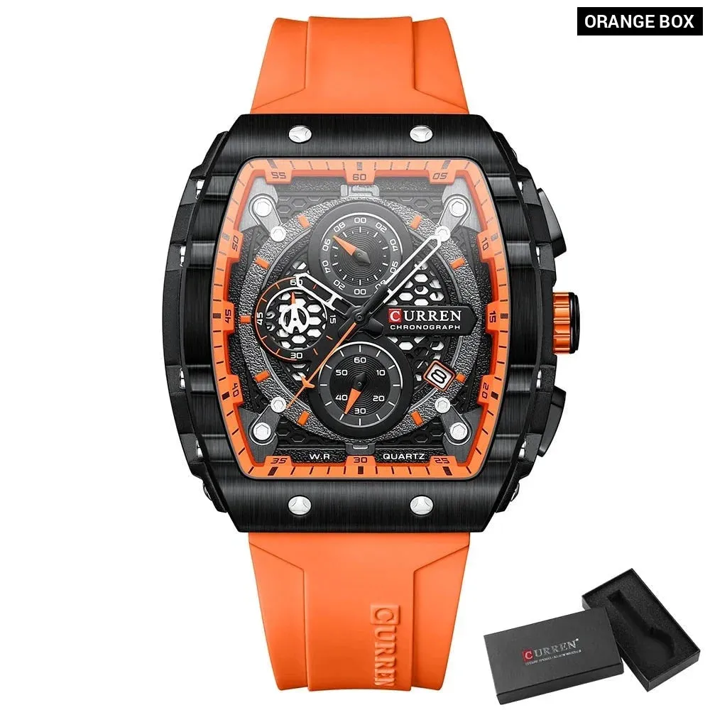 Fashion Sports Watches with Large Dial Unique Rectangular Hollow Design Quartz Wristwatches with Chrongraph Auto Date