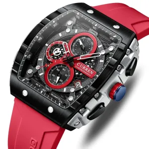 Fashion Sports Watches with Large Dial Unique Rectangular Hollow Design Quartz Wristwatches with Chrongraph Auto Date