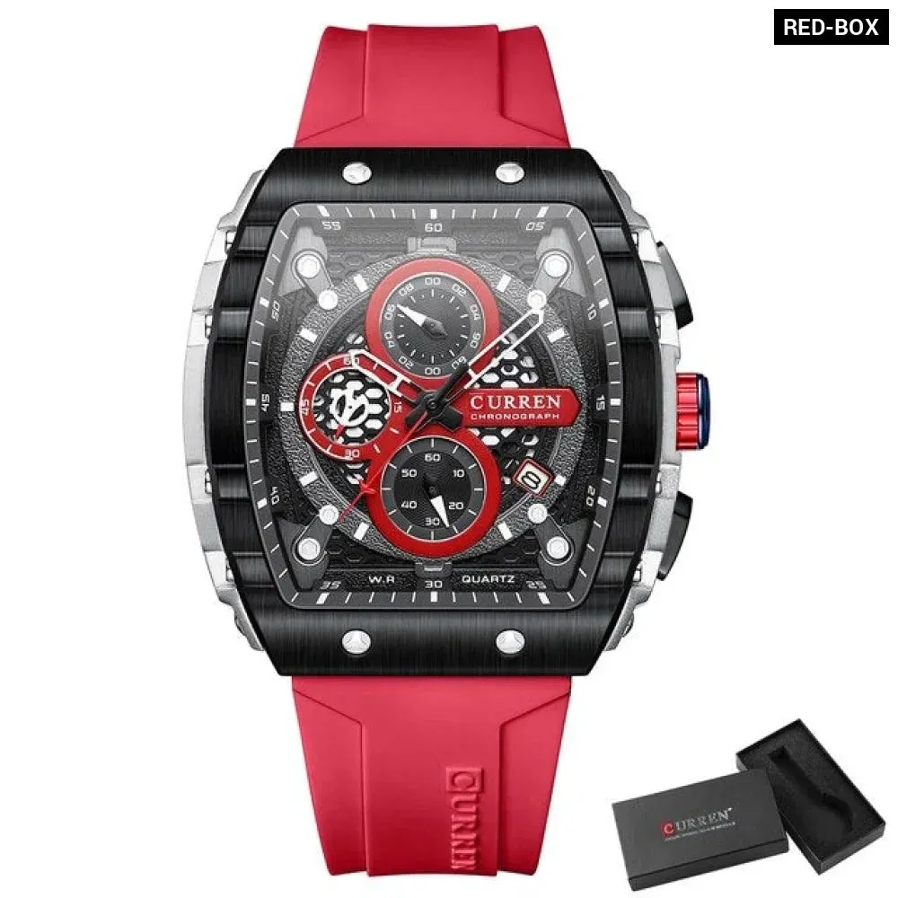 Fashion Sports Watches with Large Dial Unique Rectangular Hollow Design Quartz Wristwatches with Chrongraph Auto Date