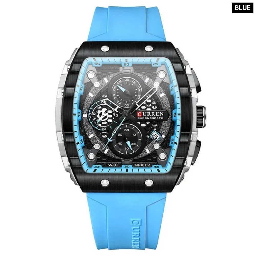 Fashion Sports Watches with Large Dial Unique Rectangular Hollow Design Quartz Wristwatches with Chrongraph Auto Date