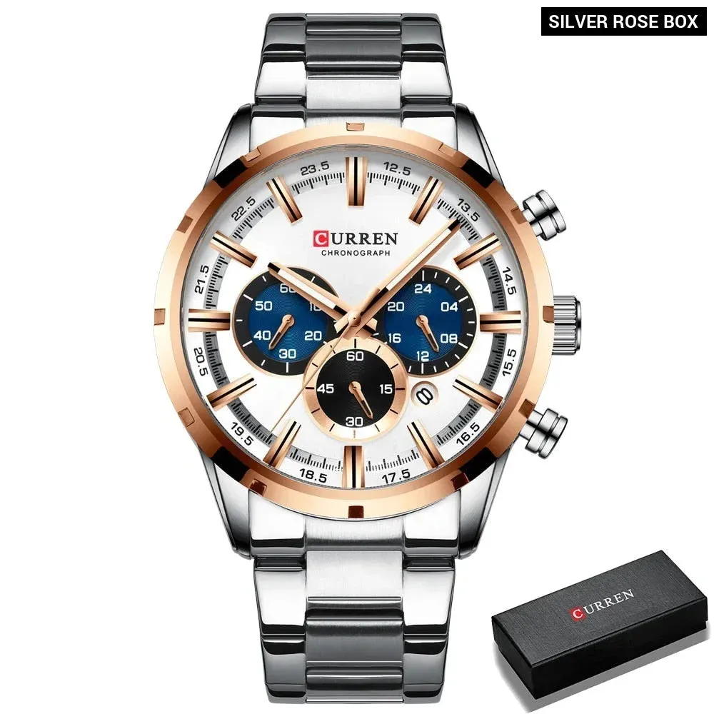 Fashion Watches with Stainless Steel Sports Chronograph Quartz Watch Men