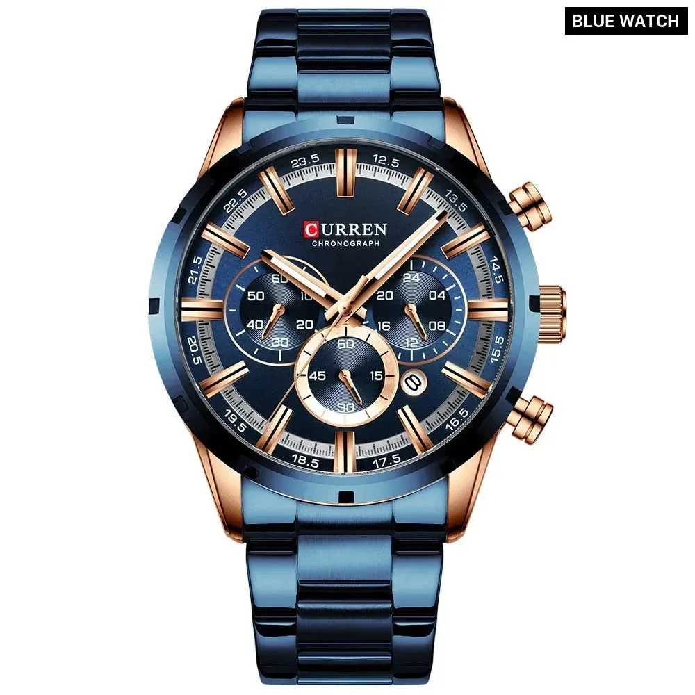 Fashion Watches with Stainless Steel Sports Chronograph Quartz Watch Men