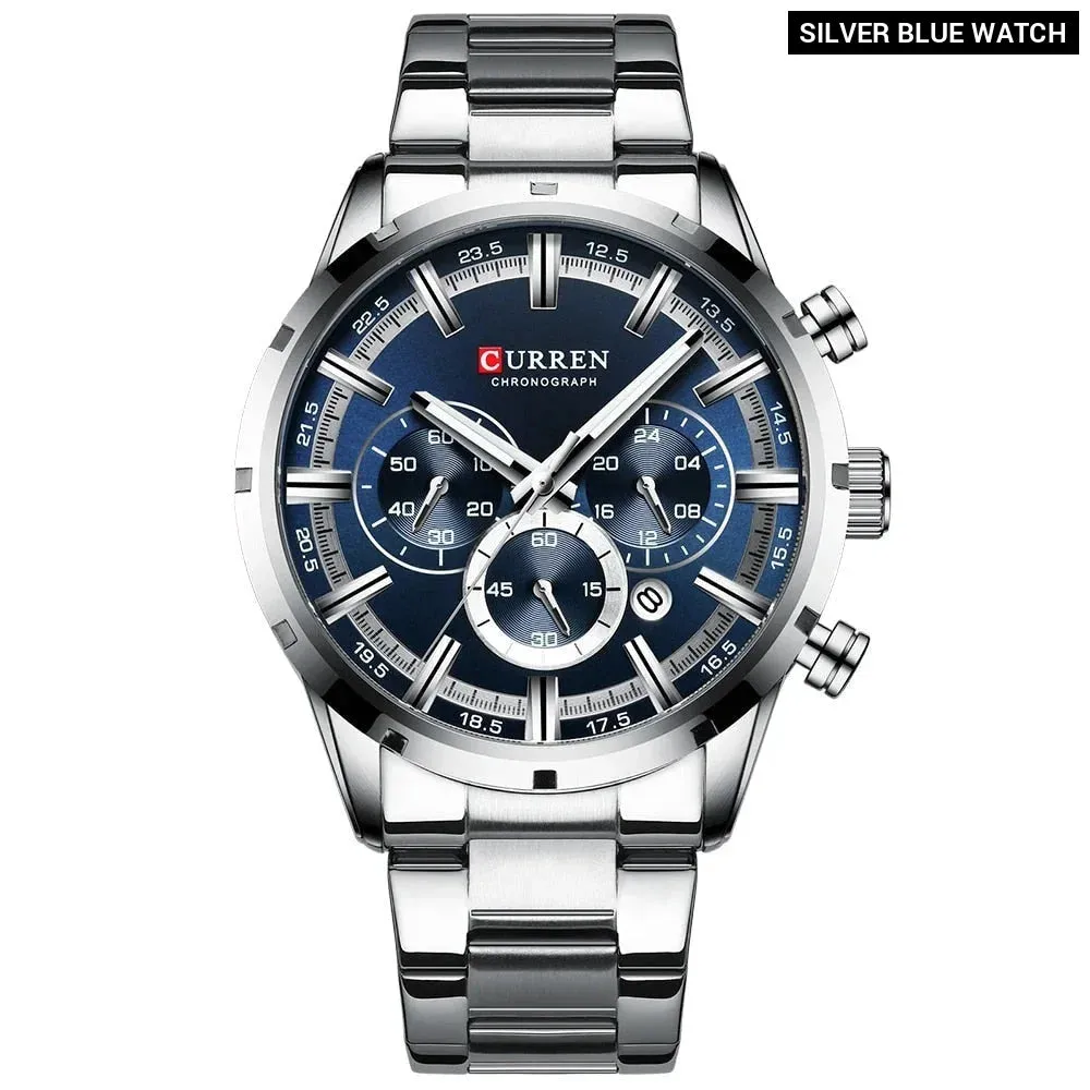 Fashion Watches with Stainless Steel Sports Chronograph Quartz Watch Men