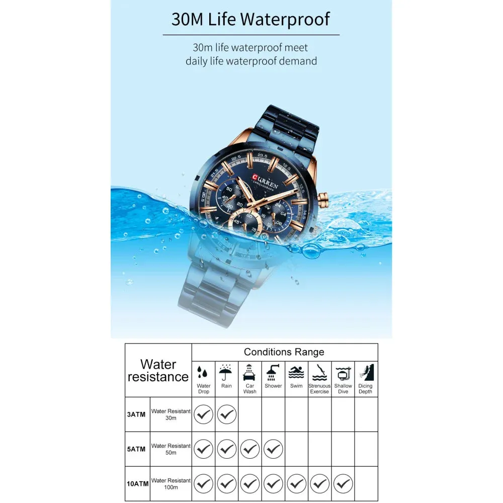 Fashion Watches with Stainless Steel Sports Chronograph Quartz Watch Men