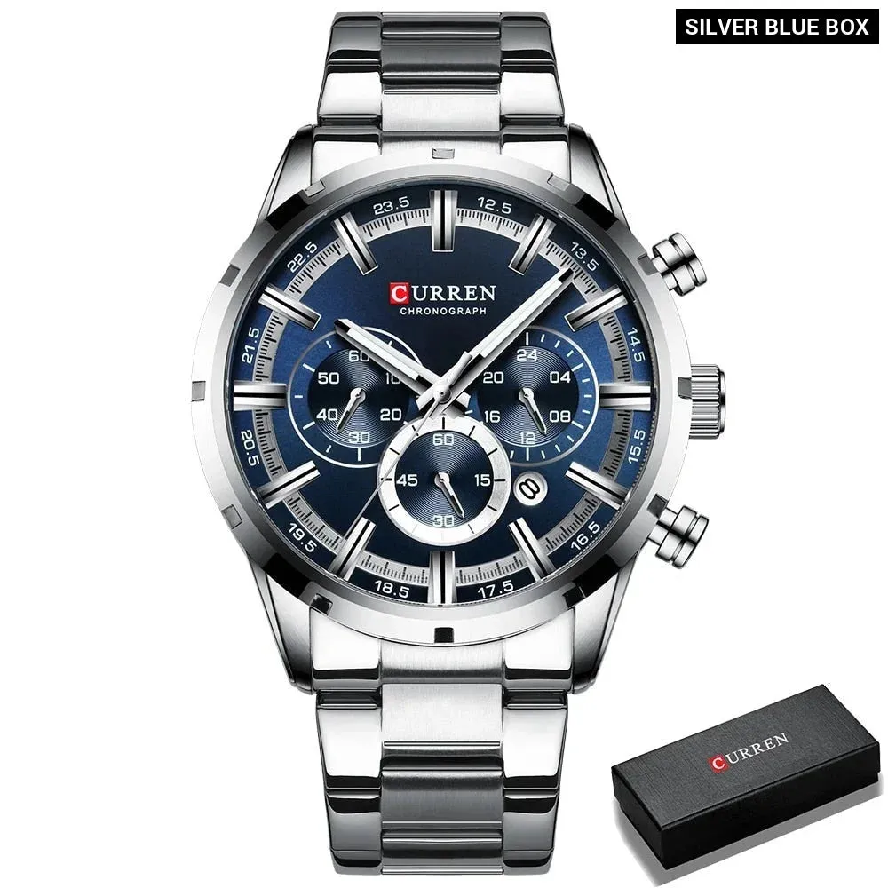 Fashion Watches with Stainless Steel Sports Chronograph Quartz Watch Men