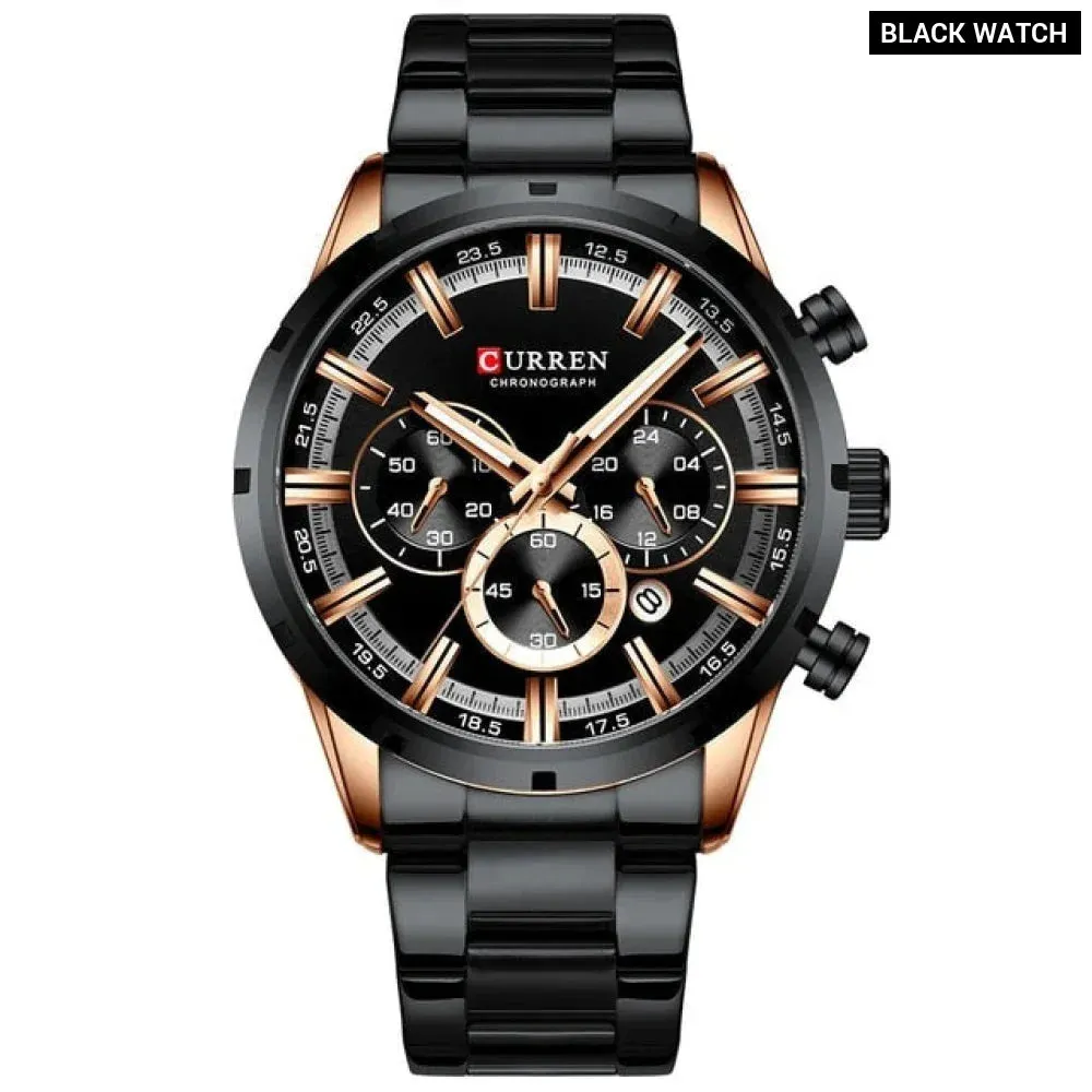 Fashion Watches with Stainless Steel Sports Chronograph Quartz Watch Men