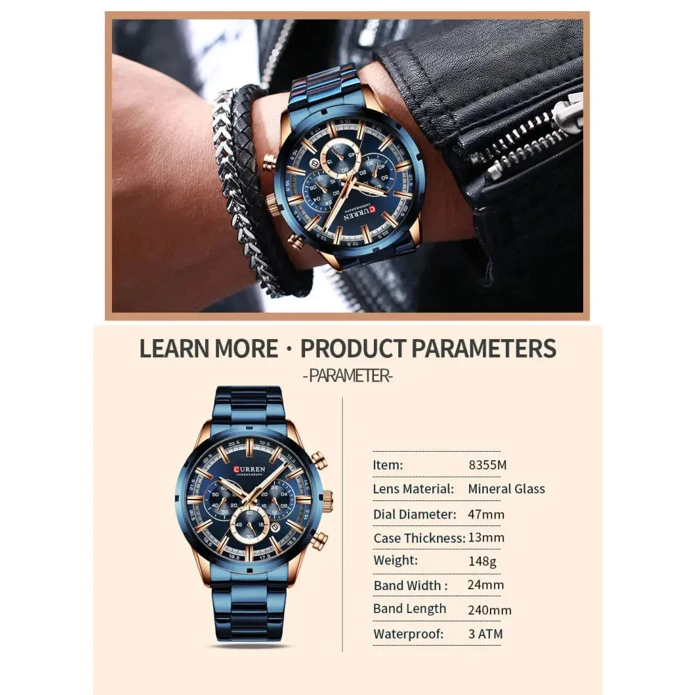 Fashion Watches with Stainless Steel Sports Chronograph Quartz Watch Men