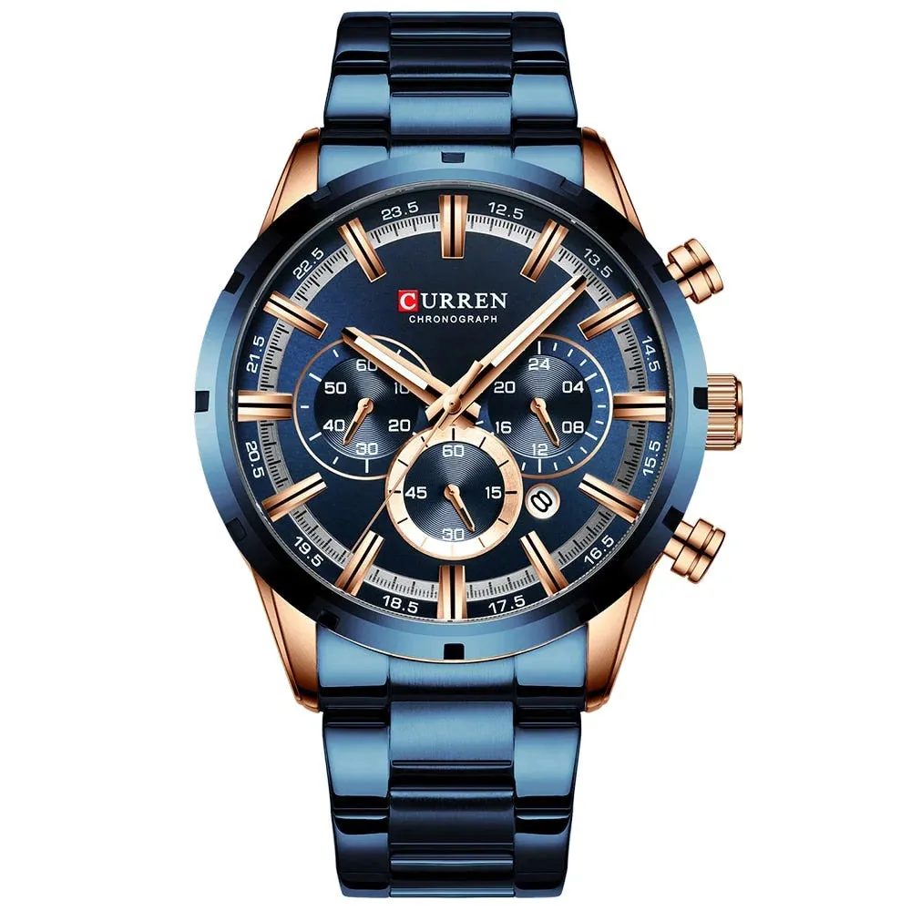 Fashion Watches with Stainless Steel Sports Chronograph Quartz Watch Men