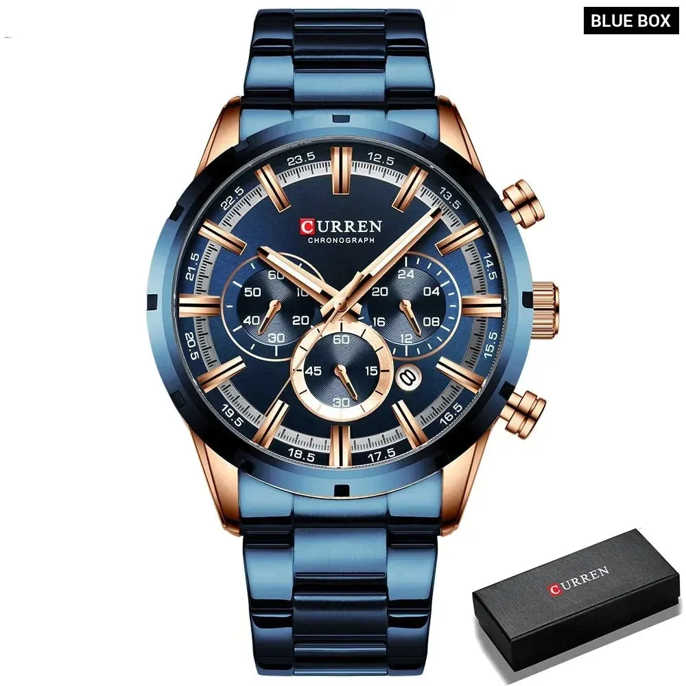 Fashion Watches with Stainless Steel Sports Chronograph Quartz Watch Men