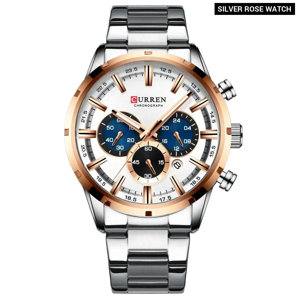 Fashion Watches with Stainless Steel Sports Chronograph Quartz Watch Men