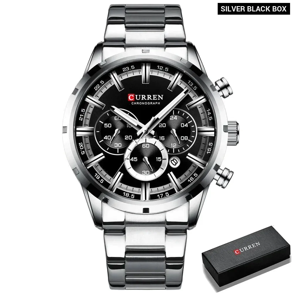 Fashion Watches with Stainless Steel Sports Chronograph Quartz Watch Men