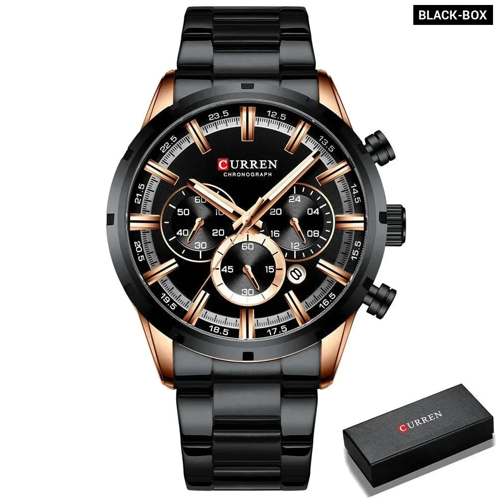 Fashion Watches with Stainless Steel Sports Chronograph Quartz Watch Men