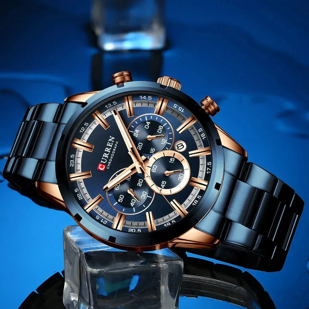 Fashion Watches with Stainless Steel Sports Chronograph Quartz Watch Men