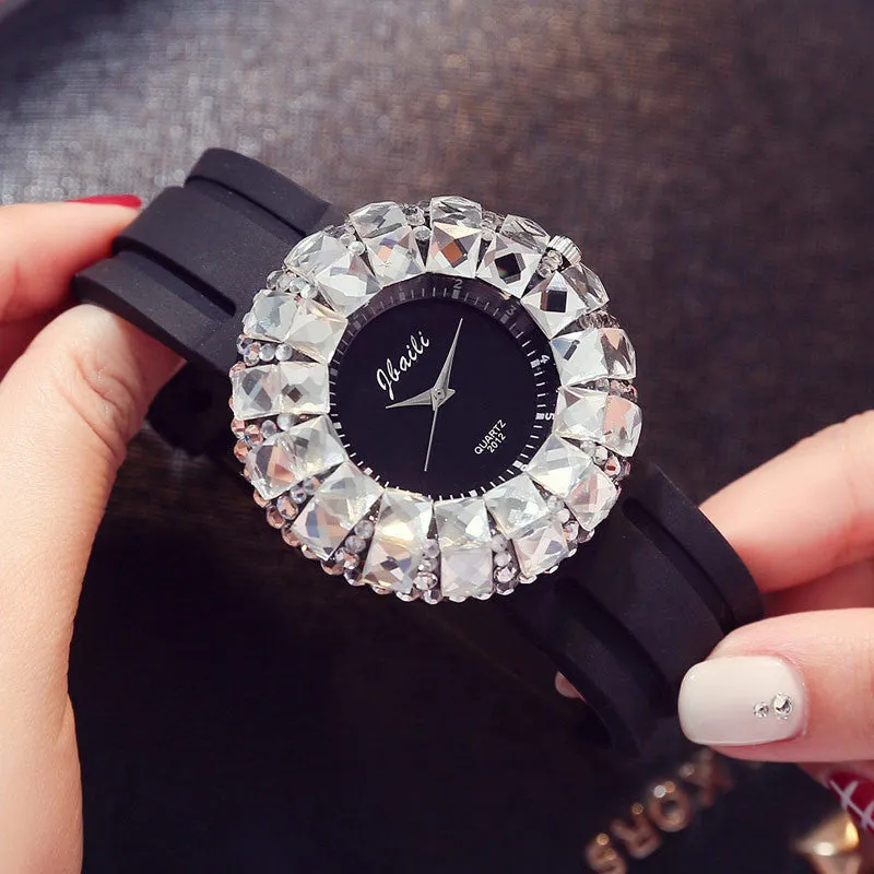 Fashion Women's Watch BlingBling Crystal Quartz Watches Women Silicone Band  Casual Ladies Wristwatches Relogio Feminino