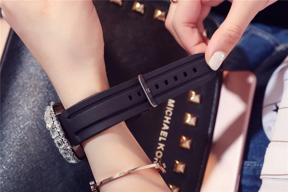 Fashion Women's Watch BlingBling Crystal Quartz Watches Women Silicone Band  Casual Ladies Wristwatches Relogio Feminino