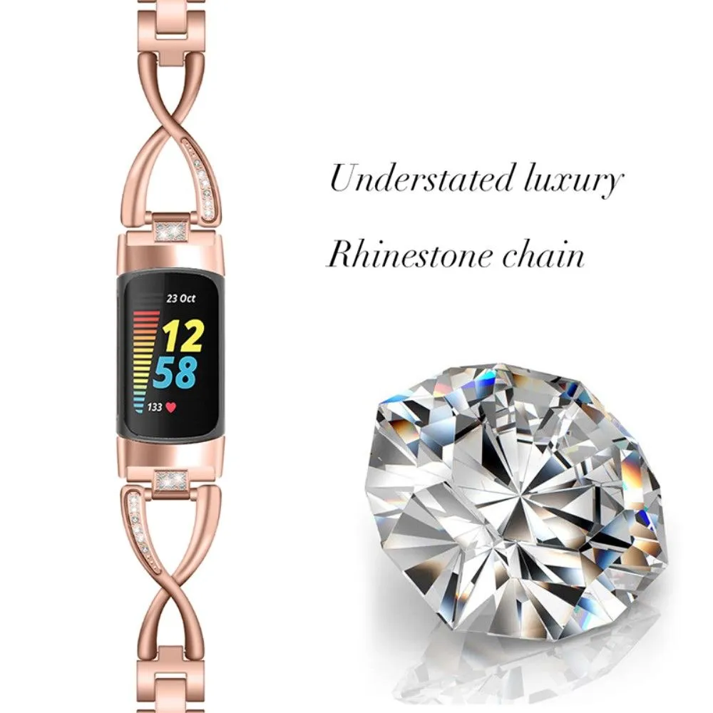 Fitbit Charge 5 Rhinestone X design watch strap - Rose Gold
