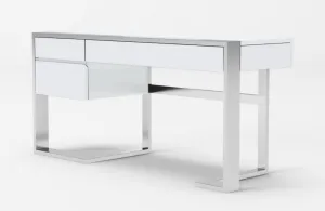 Flint - Modern White High Gloss & Stainless Steel Desk