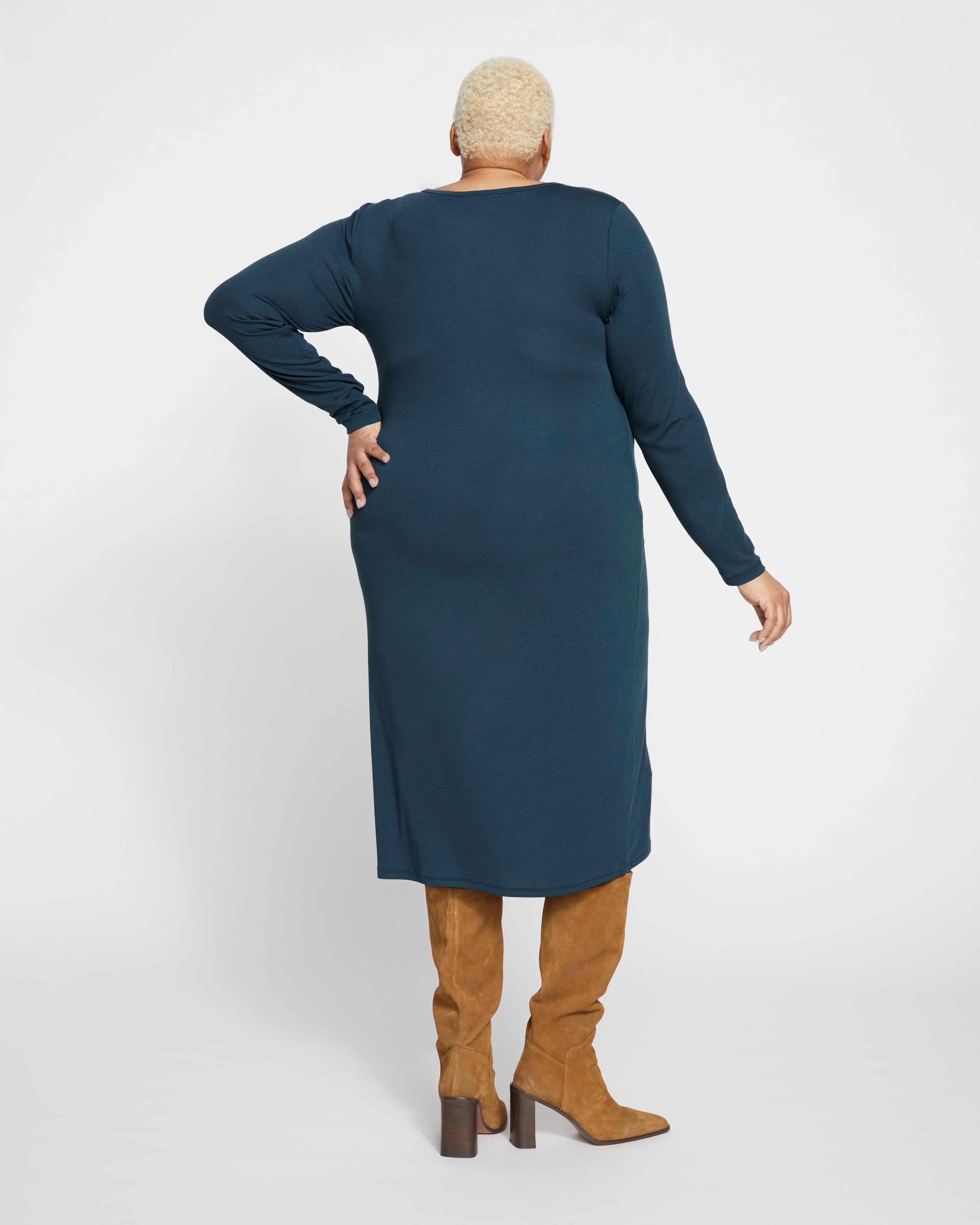 Foundation Long Sleeve Square Neck Dress - Deep Sea