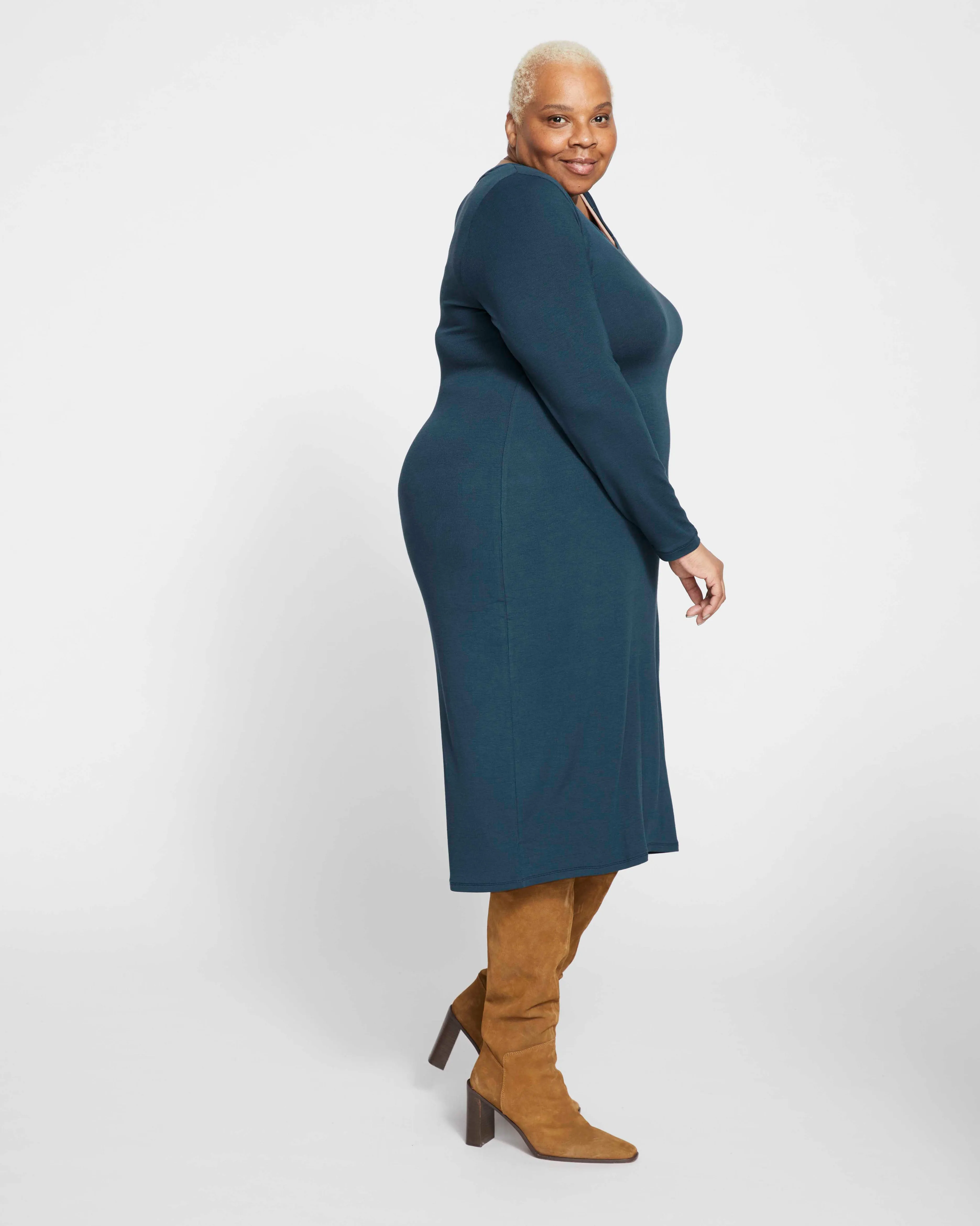 Foundation Long Sleeve Square Neck Dress - Deep Sea