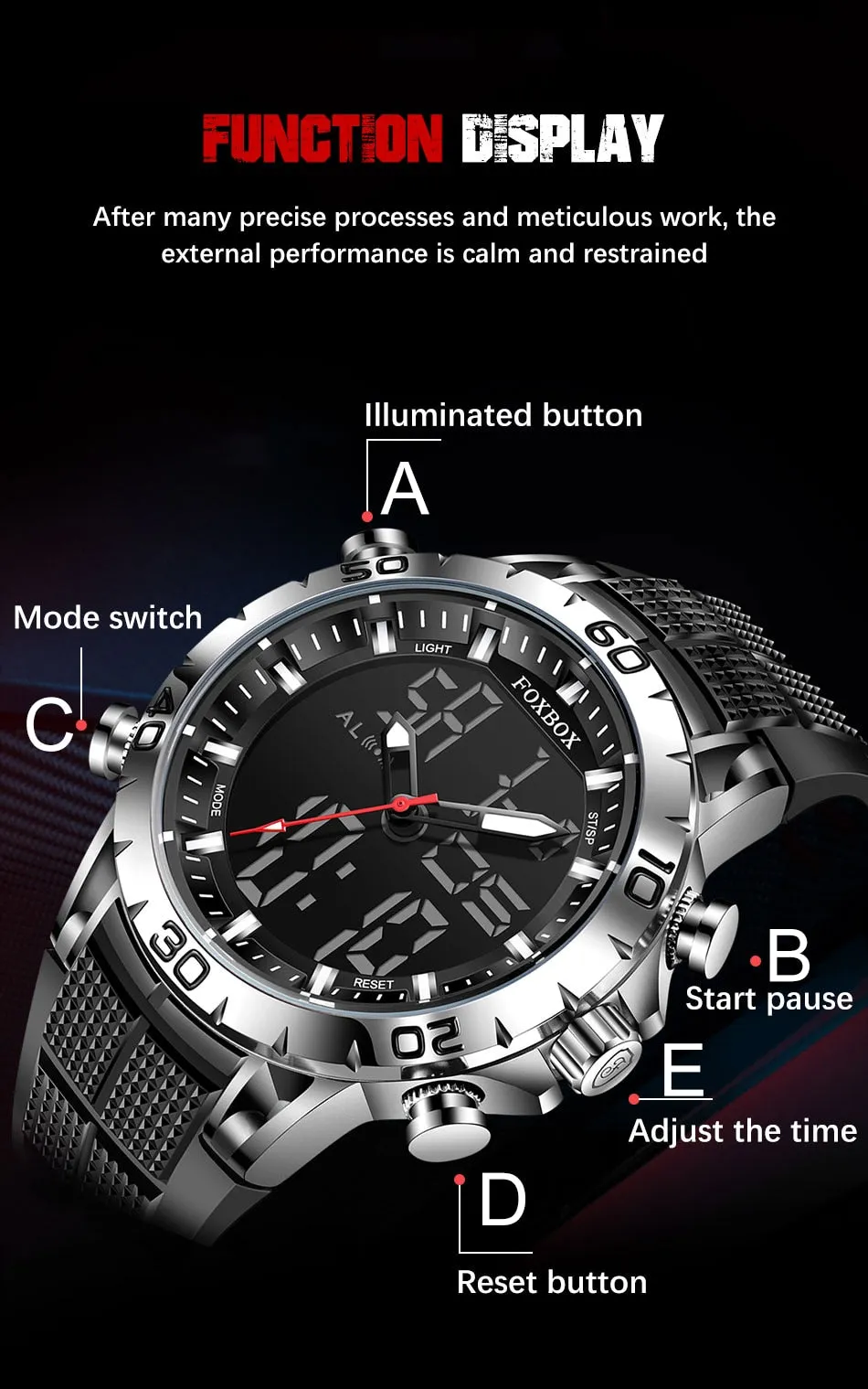 Foxbox Sport Mens Watches Top Brand Luxury Dual Display Quartz Watch For Men Military Waterproof Digital Electronic Watch