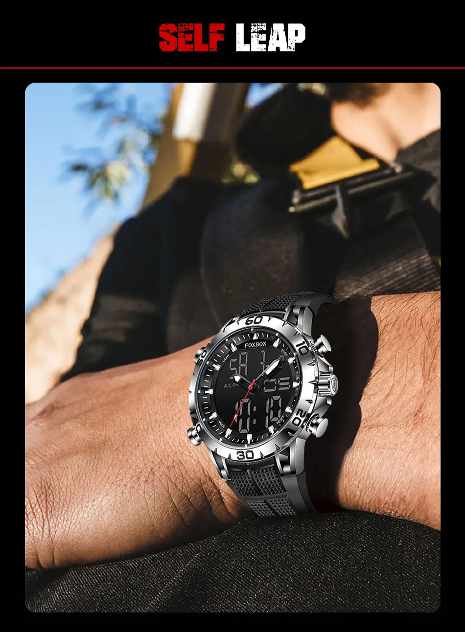Foxbox Sport Mens Watches Top Brand Luxury Dual Display Quartz Watch For Men Military Waterproof Digital Electronic Watch