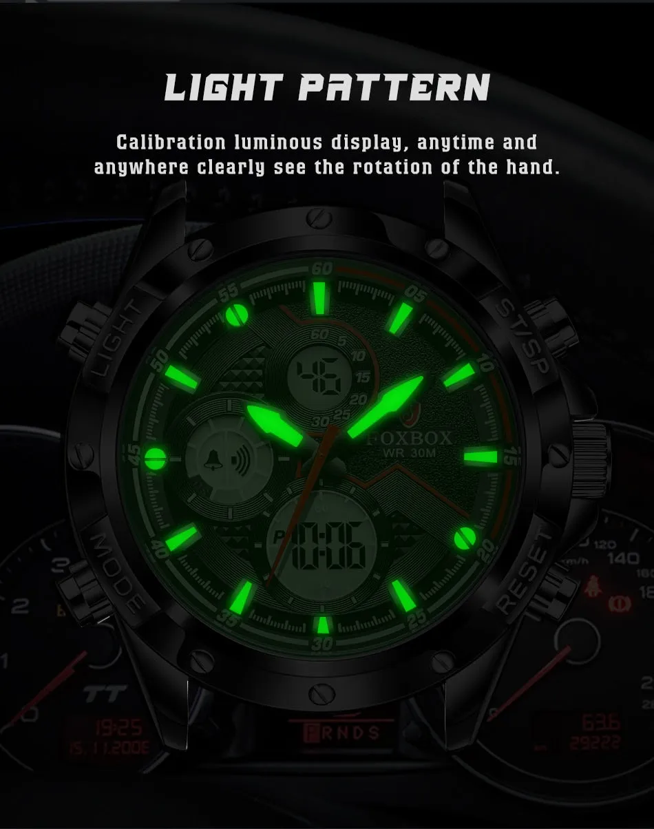 Foxbox Sport Mens Watches Top Brand Luxury Dual Display Quartz Watch For Men Military Waterproof Digital Electronic Watch