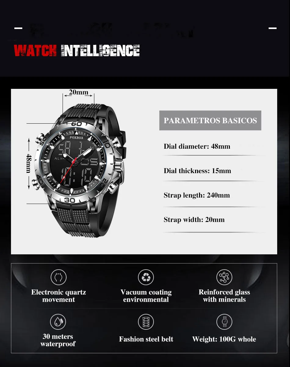 Foxbox Sport Mens Watches Top Brand Luxury Dual Display Quartz Watch For Men Military Waterproof Digital Electronic Watch