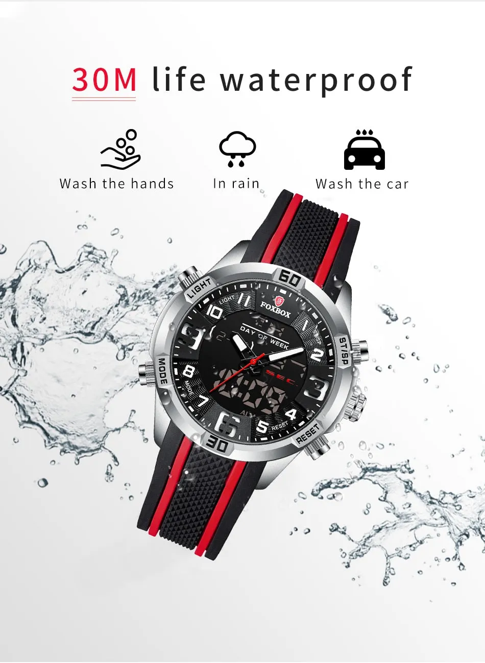 Foxbox Sport Mens Watches Top Brand Luxury Dual Display Quartz Watch For Men Military Waterproof Digital Electronic Watch