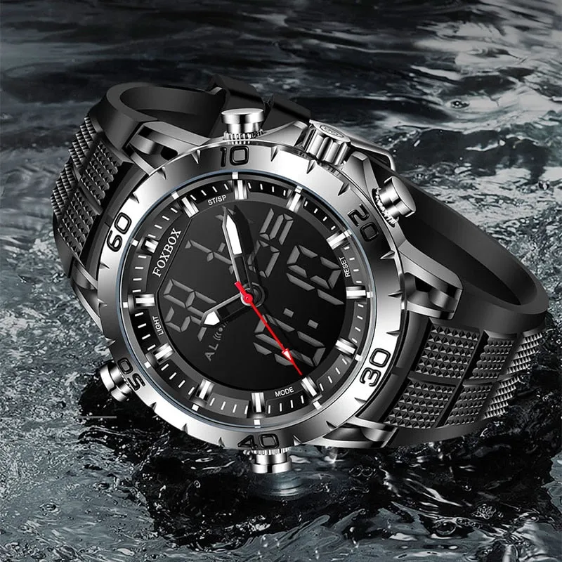 Foxbox Sport Mens Watches Top Brand Luxury Dual Display Quartz Watch For Men Military Waterproof Digital Electronic Watch