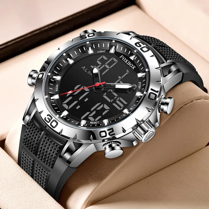 Foxbox Sport Mens Watches Top Brand Luxury Dual Display Quartz Watch For Men Military Waterproof Digital Electronic Watch