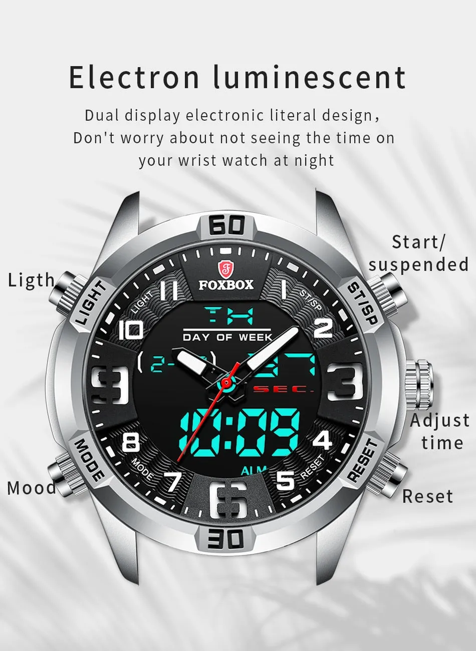 Foxbox Sport Mens Watches Top Brand Luxury Dual Display Quartz Watch For Men Military Waterproof Digital Electronic Watch