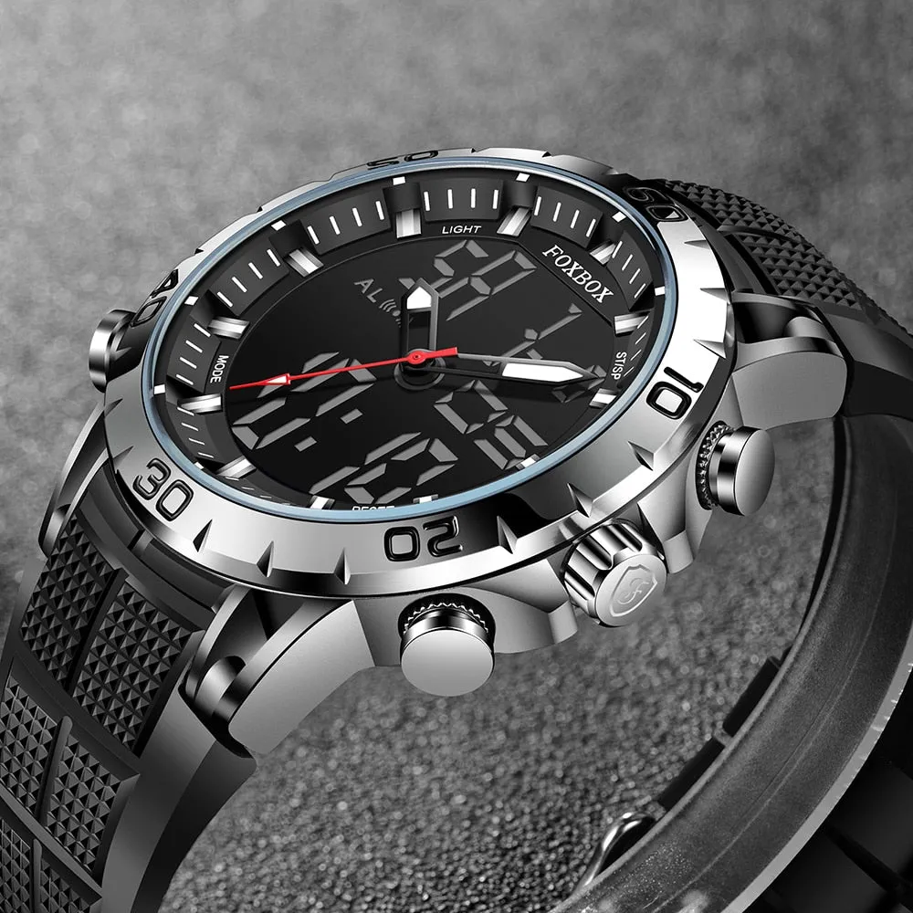 Foxbox Sport Mens Watches Top Brand Luxury Dual Display Quartz Watch For Men Military Waterproof Digital Electronic Watch