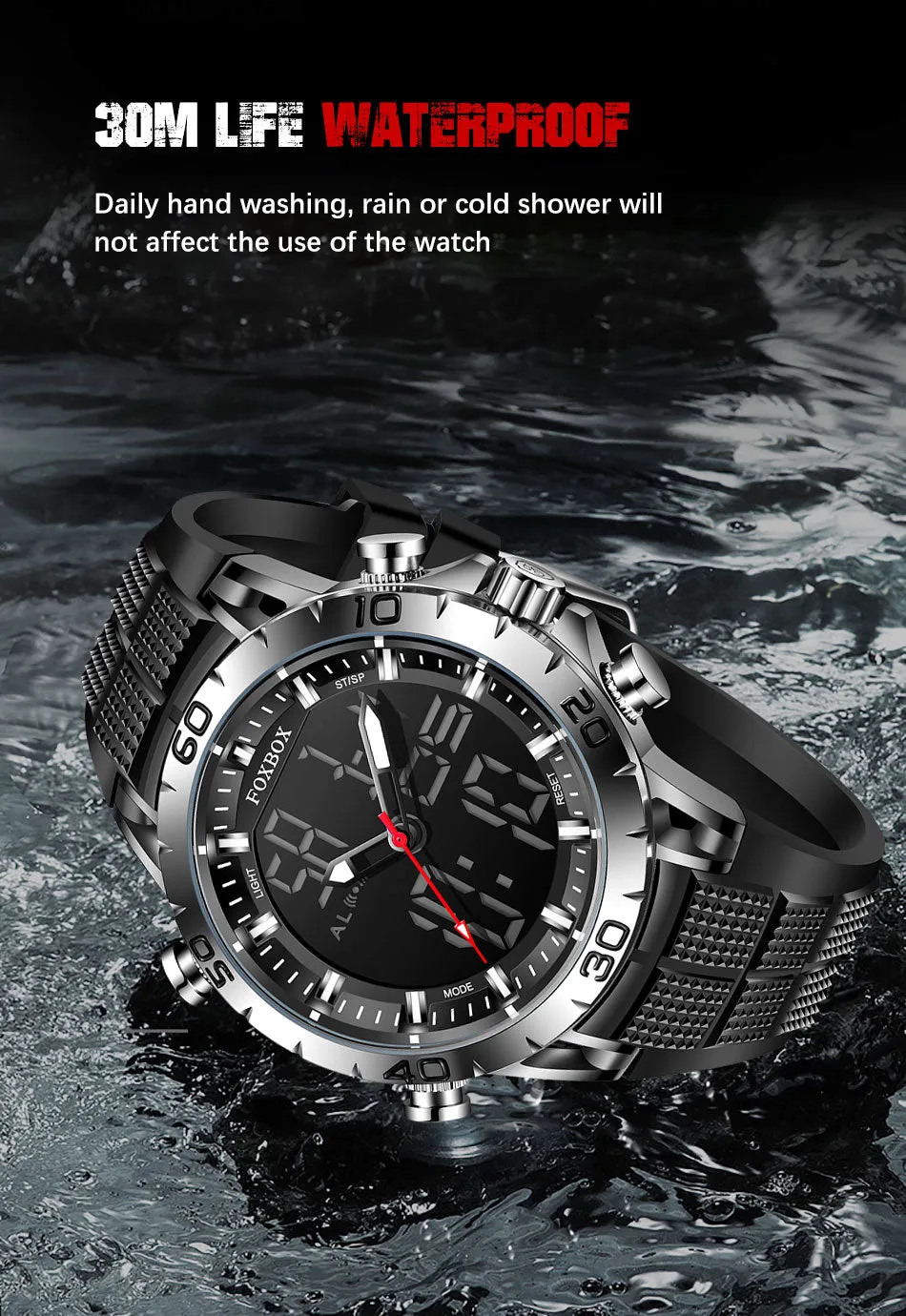 Foxbox Sport Mens Watches Top Brand Luxury Dual Display Quartz Watch For Men Military Waterproof Digital Electronic Watch