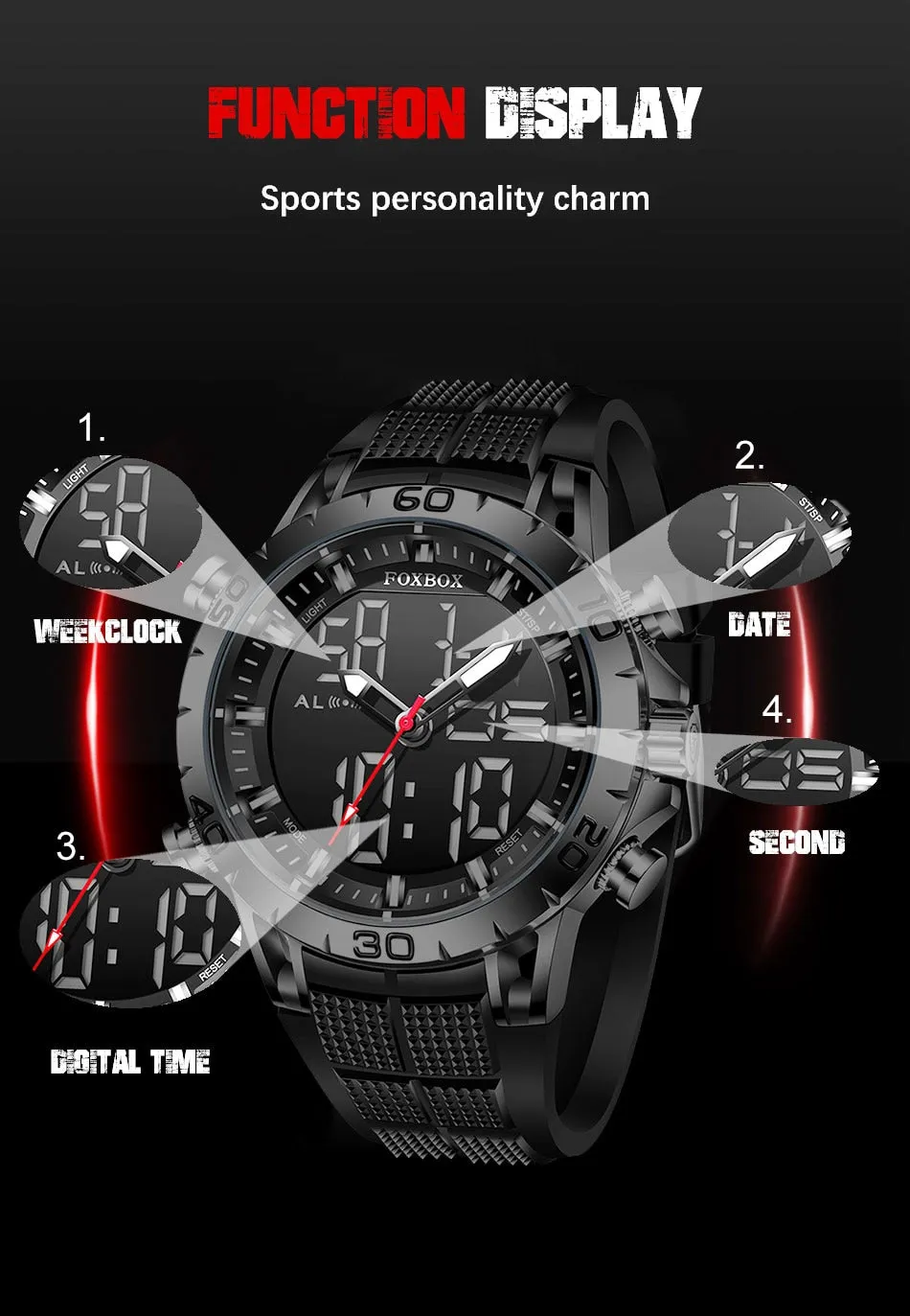 Foxbox Sport Mens Watches Top Brand Luxury Dual Display Quartz Watch For Men Military Waterproof Digital Electronic Watch
