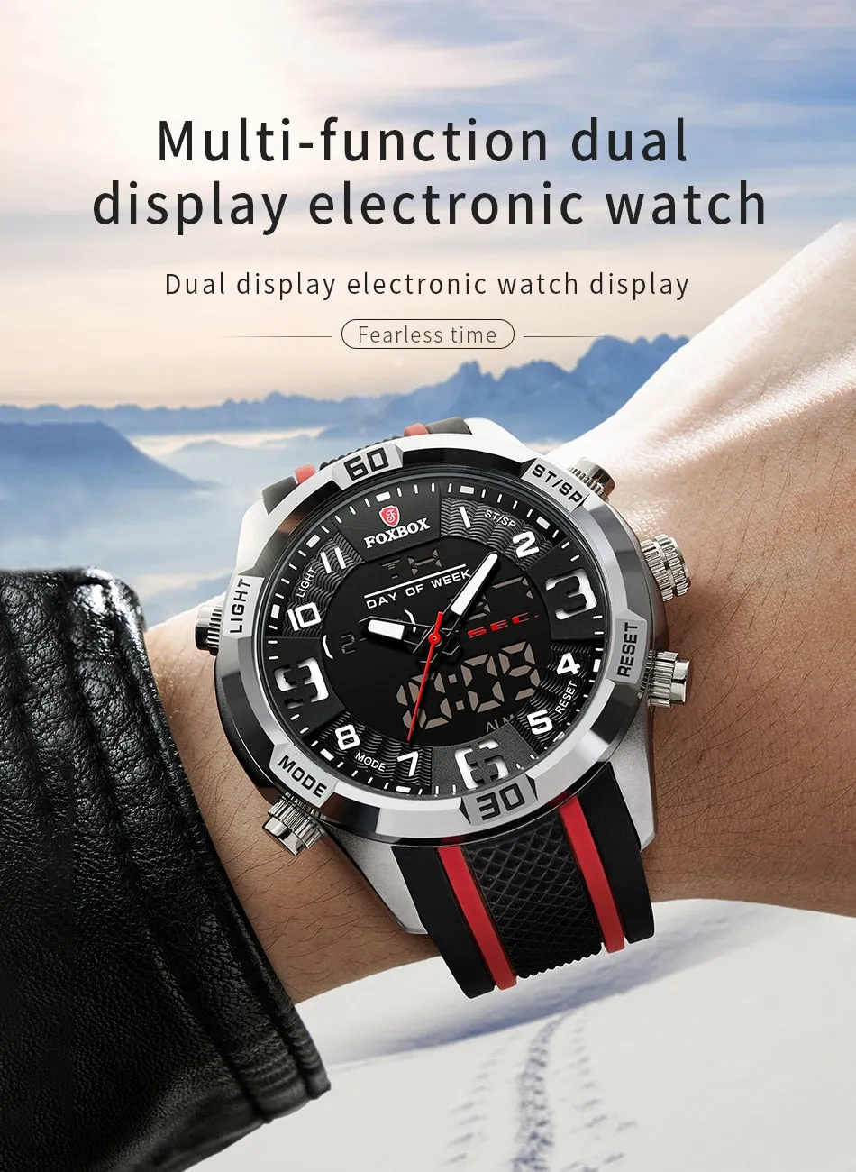 Foxbox Sport Mens Watches Top Brand Luxury Dual Display Quartz Watch For Men Military Waterproof Digital Electronic Watch