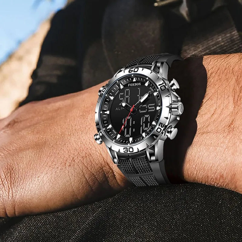 Foxbox Sport Mens Watches Top Brand Luxury Dual Display Quartz Watch For Men Military Waterproof Digital Electronic Watch