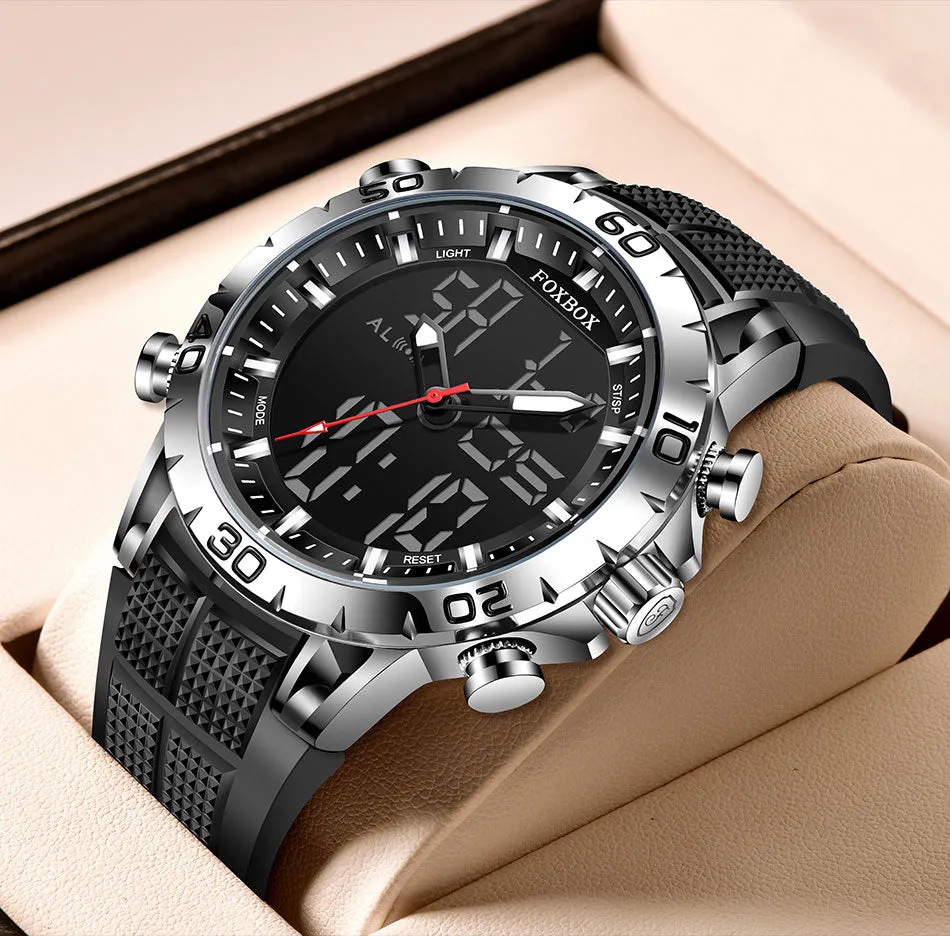 Foxbox Sport Mens Watches Top Brand Luxury Dual Display Quartz Watch For Men Military Waterproof Digital Electronic Watch