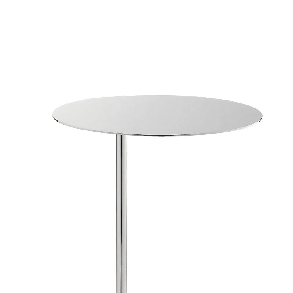 Frank 21 Inch Side End Table, Oval Chrome Steel Top, Genuine Marble Base By Casagear Home