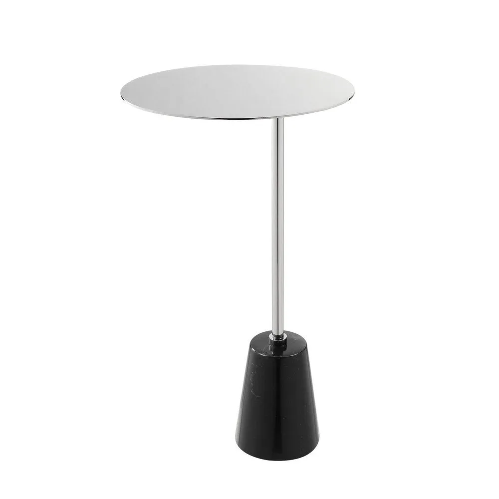 Frank 21 Inch Side End Table, Oval Chrome Steel Top, Genuine Marble Base By Casagear Home