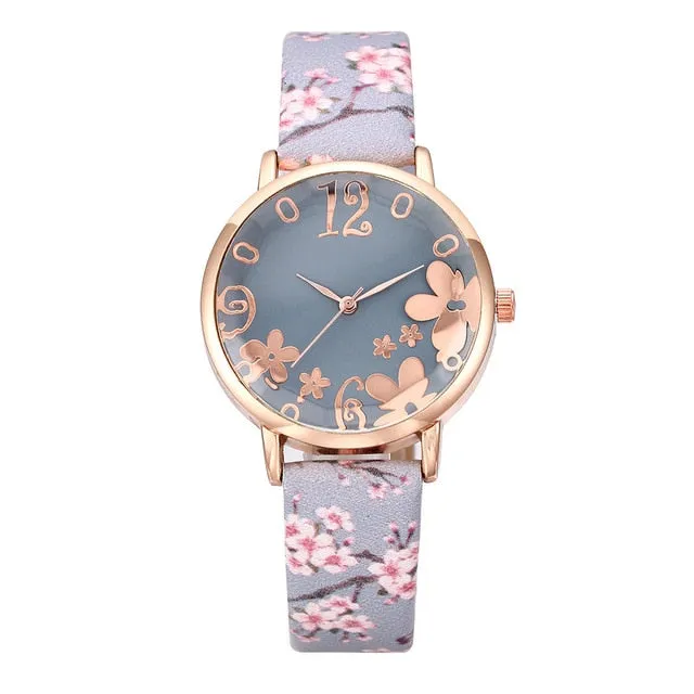 Girl Luxury Watch Women New Fashion Embossed Flowers Small Fresh Printed Belt Dial Watch Female Student Quartz Watch relogio *A