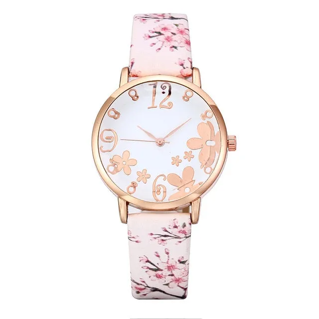 Girl Luxury Watch Women New Fashion Embossed Flowers Small Fresh Printed Belt Dial Watch Female Student Quartz Watch relogio *A
