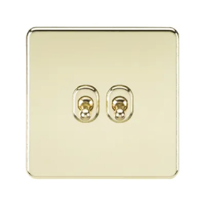 Knightsbridge Screwless 10A 2 Gang 2 Way Toggle Switch - Polished Brass