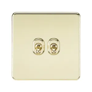 Knightsbridge Screwless 10A 2 Gang 2 Way Toggle Switch - Polished Brass