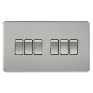Knightsbridge Screwless 10A 6 Gang 2 Way Switch - Brushed Chrome