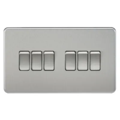 Knightsbridge Screwless 10A 6 Gang 2 Way Switch - Brushed Chrome