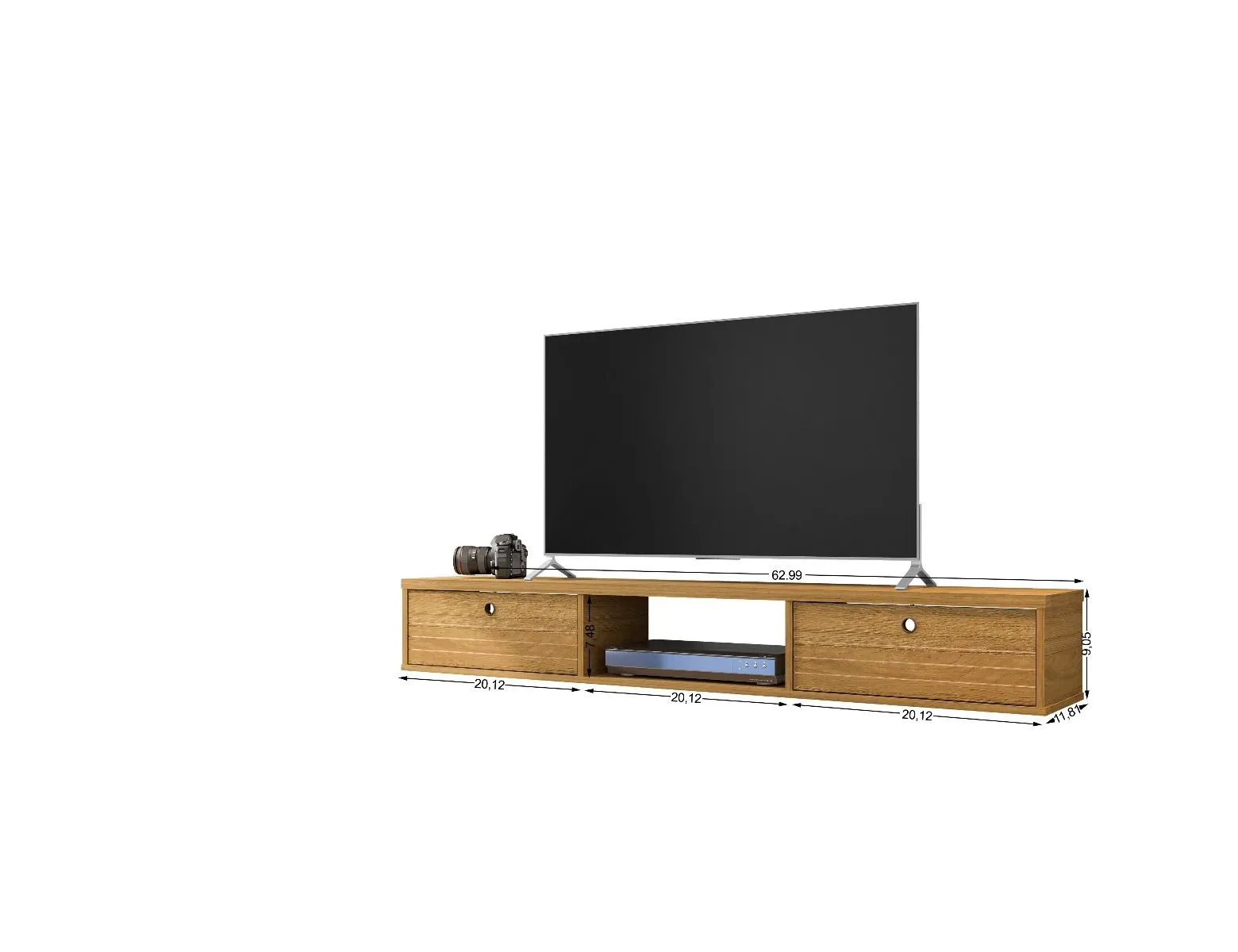 Liberty 62.99 Mid-Century Modern Floating Office Desk with 3 Shelves in Cinnamon