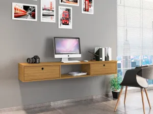 Liberty 62.99 Mid-Century Modern Floating Office Desk with 3 Shelves in Cinnamon
